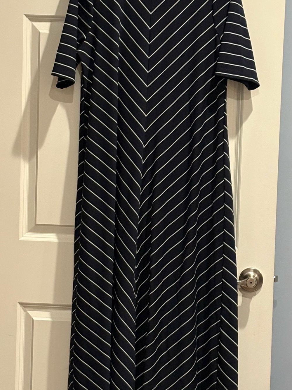 Chico's Navy Blue Maxi Dress with White Stripes,Size 2(L)